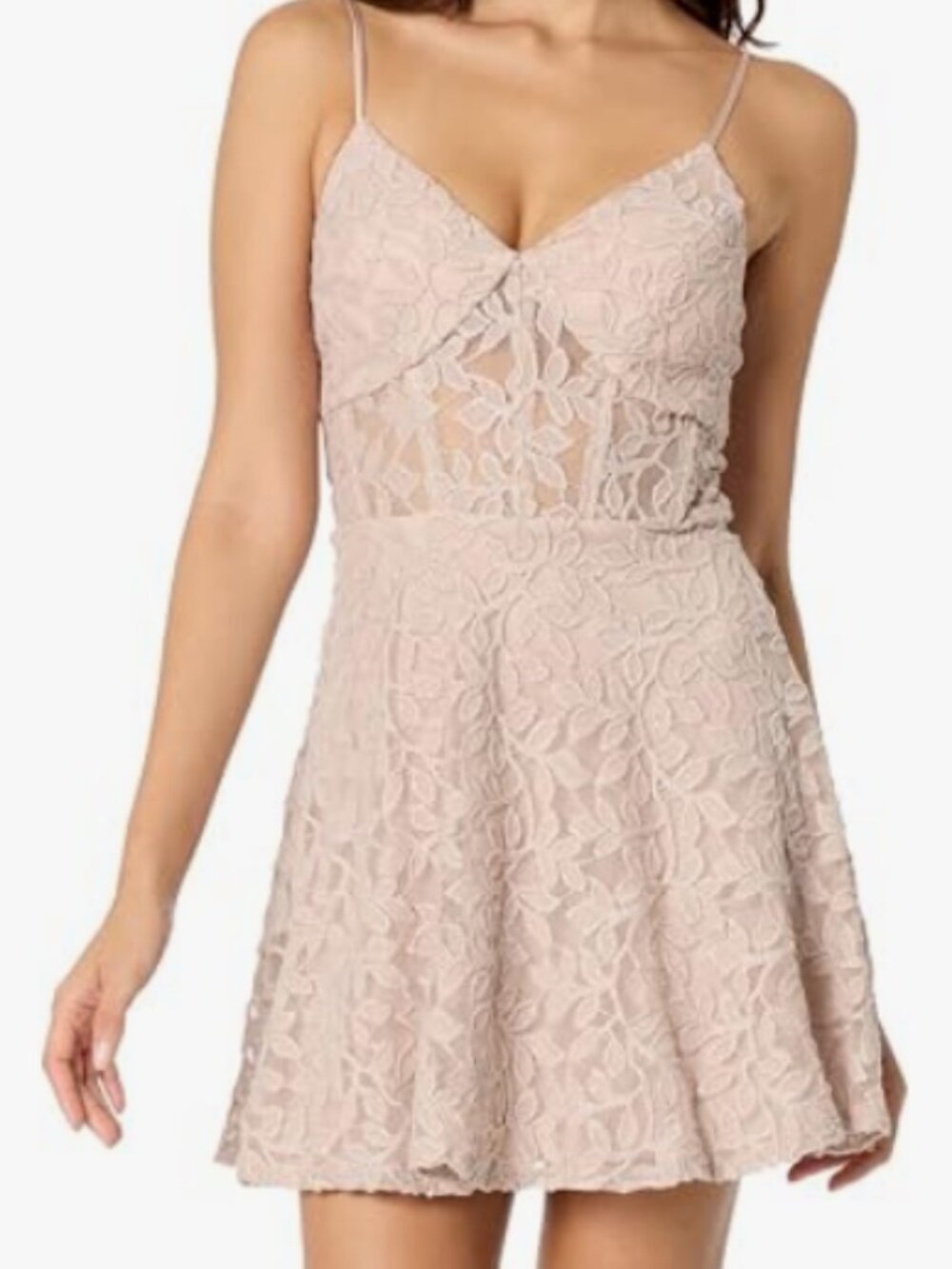 Speechless Sleeveless Lace Panel Dress Champagne